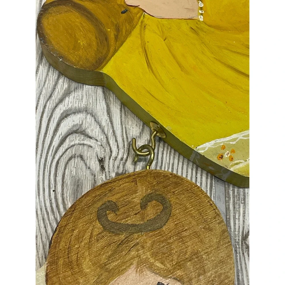 Vintage Hand Painted Wooden Angel Ornaments Set of 3 Folk Art Christmas Decor